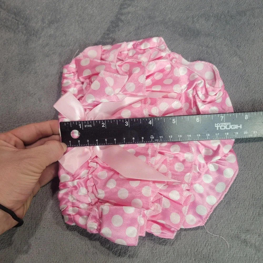 Pink Polka Dot Ruffle Bloomers Baby Toddler Diaper Cover Satin Bow Size L